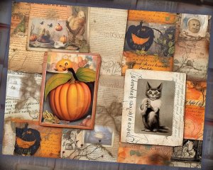 18 Papers | Halloween Themed Junk Journal Background | Fairy Tale Watercolor Illustration | Shabby Chic Ephemera | Scrapbooking Kit