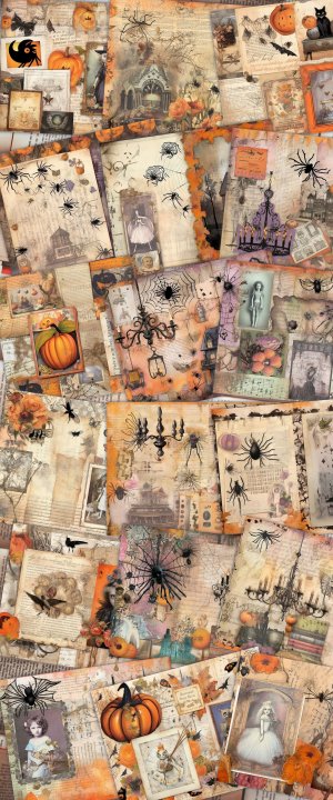 18 Papers | Halloween Themed Junk Journal Background | Fairy Tale Watercolor Illustration | Shabby Chic Ephemera | Scrapbooking Kit