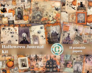 18 Papers | Halloween Themed Junk Journal Background | Fairy Tale Watercolor Illustration | Shabby Chic Ephemera | Scrapbooking Kit