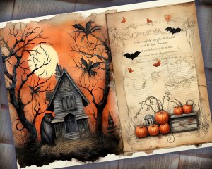 12 Papers | Halloween Themed Junk Journal Background with Intricate Details for Scrapbooking, Invitations, and Designs | Printable Pages