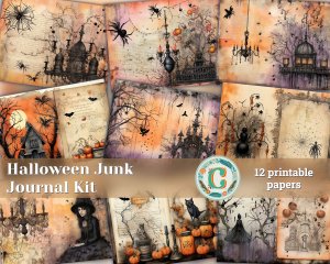 12 Papers | Halloween Themed Junk Journal Background with Intricate Details for Scrapbooking, Invitations, and Designs | Printable Pages