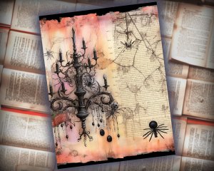 12 papers | Halloween Themed Junk Journal Background with Colorful Details and Cliparts | Shabby Chic Ephemera | Scrapbooking Kit