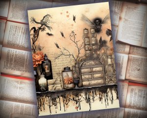 12 papers | Halloween Themed Junk Journal Background with Colorful Details and Cliparts | Shabby Chic Ephemera | Scrapbooking Kit