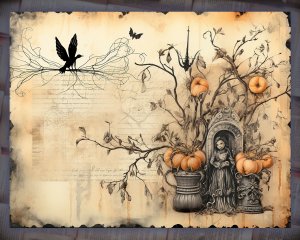 12 papers | Halloween Themed Junk Journal Printable Kit | Scrapbooking Background with Colorful Fairy Tale Watercolor Illustration