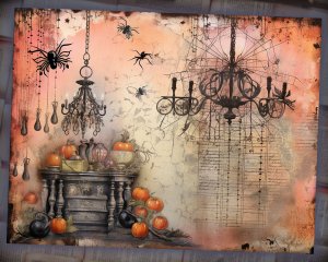 12 papers | Halloween Themed Junk Journal Printable Kit | Scrapbooking Background with Colorful Fairy Tale Watercolor Illustration