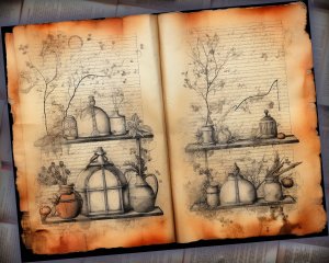 12 papers | Halloween Junk Journal Kit, Printable Pages, Shabby Chic Scrapbooking Papers, Intricate Fairy Tale Watercolor Illustration