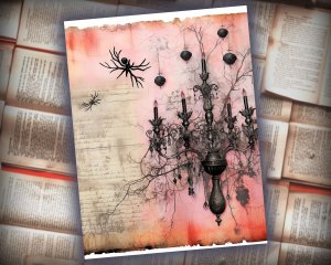 16 papers | Halloween Themed Junk Journal Background with Intricate Details & Fairy Tale Watercolor Illustrations | Scrapbooking Kit