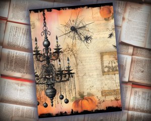 16 papers | Halloween Themed Junk Journal Background with Intricate Details & Fairy Tale Watercolor Illustrations | Scrapbooking Kit