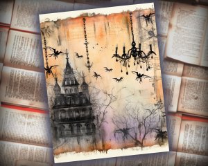 12 Papers | Halloween Themed Junk Journal Kit, Colorful Background with Intricate Details, Fairy Tale Watercolor Illustrations