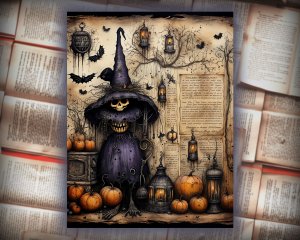 12 papers | Halloween Themed Junk Journal Background with Intricate Details and Colorful Elements | Printable Scrapbooking Kit