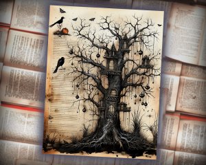 12 papers | Halloween Themed Junk Journal Background with Intricate Details and Colorful Elements | Printable Scrapbooking Kit