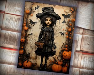 12 papers | Halloween Themed Junk Journal Background with Intricate Details and Colorful Elements | Printable Scrapbooking Kit