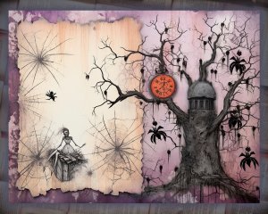 12 Papers | Halloween Themed Junk Journal Background with Colorful Details and Clipart | Scrapbooking Kit and Printable Paper