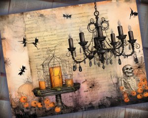 12 Papers | Halloween Themed Junk Journal Background with Colorful Details and Clipart | Scrapbooking Kit and Printable Paper