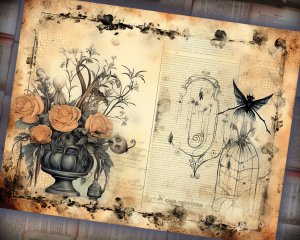 12 Papers | Halloween Themed Junk Journal Background with Colorful Details and Clipart | Scrapbooking Kit and Printable Paper