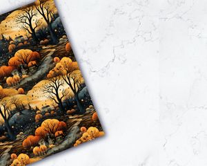 Halloween Landscape Digital Pattern Paper with Seamless Texture | Watercolor Illustration | Trending on Etsy | Unique and Versatile Design