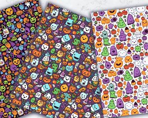 Halloween Pattern Digital Clipart Paper | Colorful Cute Illustration Style | Small Halloween Items | Joyful Colors | Children's Book Art