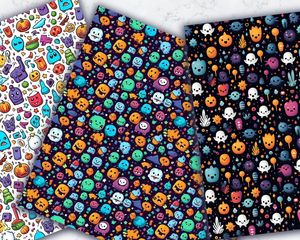 Halloween Pattern Digital Clipart Paper | Colorful Cute Illustration Style | Small Halloween Items | Joyful Colors | Children's Book Art