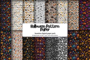 Halloween Doodles Digital Pattern Paper | Printable Geometric Backgrounds | Seamless Repeat | White Background | Spooky Halloween Clipart