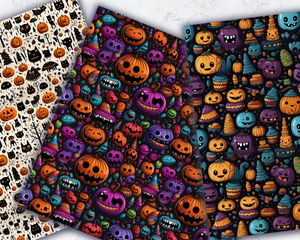 Halloween Doodles Digital Pattern Paper | Printable Geometric Backgrounds | Seamless Repeat | White Background | Spooky Halloween Clipart