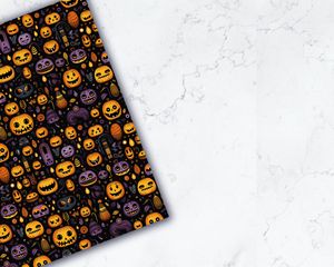 Halloween Doodles Digital Pattern Paper | Printable Geometric Backgrounds | Seamless Repeat | White Background | Spooky Halloween Clipart