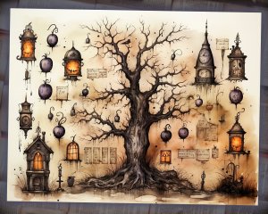 12 Papers | Halloween Junk Journal Background with Intricate Details and Big Elements | Colorful Scrapbooking Pages | Printable Paper Kit