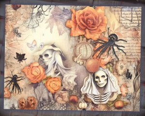 14 papers | Halloween Themed Junk Journal Background | Colorful Fairy Tale Watercolor Illustration | Shabby Chic Ephemera | Scrapbooking Kit