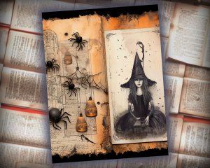 12 papers | Halloween Junk Journal Kit | Printable Scrapbooking Pages | Shabby Chic Ephemera | Fairy Tale Watercolor Illustrations