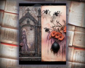 12 papers | Halloween Junk Journal Kit | Printable Scrapbooking Pages | Shabby Chic Ephemera | Fairy Tale Watercolor Illustrations