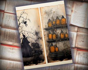 12 papers | Halloween Junk Journal Kit | Printable Scrapbooking Pages | Shabby Chic Ephemera | Fairy Tale Watercolor Illustrations