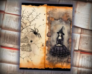 12 papers | Halloween Junk Journal Kit | Printable Scrapbooking Pages | Shabby Chic Ephemera | Fairy Tale Watercolor Illustrations