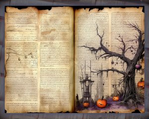 12 papers | Halloween Junk Journal Kit | Scrapbooking Papers | Printable Pages | Shabby Chic | Intricate Fairy Tale Watercolor Illustrations