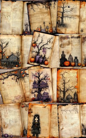 12 papers | Halloween Junk Journal Kit | Scrapbooking Papers | Printable Pages | Shabby Chic | Intricate Fairy Tale Watercolor Illustrations