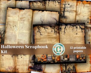 12 papers | Halloween Junk Journal Kit | Scrapbooking Papers | Printable Pages | Shabby Chic | Intricate Fairy Tale Watercolor Illustrations