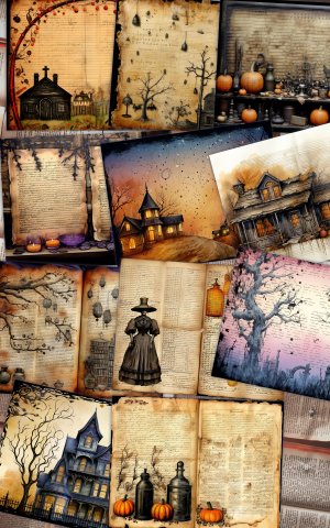 11 papers | Halloween Junk Journal Printable Papers | Scrapbooking Kit with Intricate Details and Big Elements | Shabby Chic Printable Pages