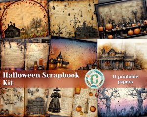 11 papers | Halloween Junk Journal Printable Papers | Scrapbooking Kit with Intricate Details and Big Elements | Shabby Chic Printable Pages