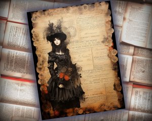 12 Papers | Halloween Themed Scrapbooking Kit with Intricate Watercolor Illustrations, Shabby Chic Ephemera, and Fairy Tale Elements