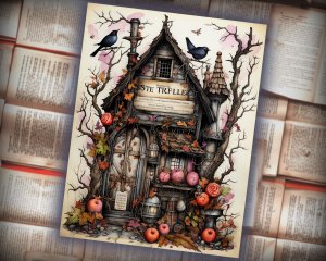 12 Papers | Halloween Themed Scrapbooking Kit with Intricate Watercolor Illustrations, Shabby Chic Ephemera, and Fairy Tale Elements