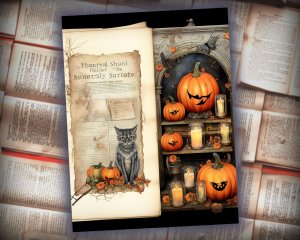 12 papers | Halloween Themed Junk Journal Kit | Scrapbooking, Printable Pages, Shabby Chic, Fairy Tale Watercolor Illustrations