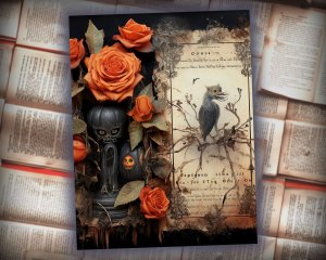 12 papers | Halloween Themed Junk Journal Kit | Scrapbooking, Printable Pages, Shabby Chic, Fairy Tale Watercolor Illustrations