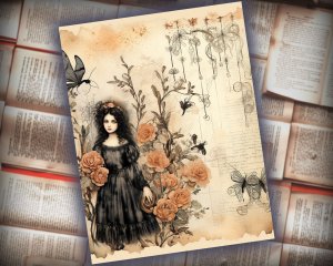 12 papers | Halloween Themed Junk Journal Kit | Scrapbooking, Printable Pages, Shabby Chic, Fairy Tale Watercolor Illustrations