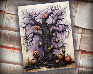 12 papers | Halloween Themed Junk Journal Background with Colorful Illustrations and Big Elements for Scrapbooking, Invitations