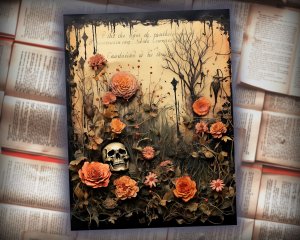 12 papers | Halloween Themed Junk Journal Background with Colorful Illustrations and Big Elements for Scrapbooking, Invitations