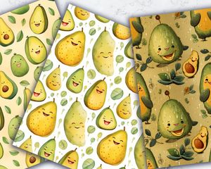 Colorful Cartoon Happy Avocado Seamless Texture Digital Paper Set - Instant Download, Scrapbooking, Crafts, Stationery, DIY Projects