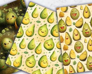 Colorful Cartoon Happy Avocado Seamless Texture Digital Paper Set - Instant Download, Scrapbooking, Crafts, Stationery, DIY Projects