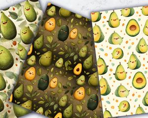 Colorful Cartoon Happy Avocado Digital Paper Set - Seamless Texture Patterns for Crafts, Scrapbooking, and DIY Projects - Instant Download