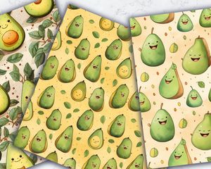 Cartoon Happy Avocado Digital Paper Set | Seamless Texture for Scrapbooking, Crafts, and Invitations | Instant Download | Printable Pattern