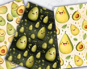 Cartoon Happy Avocado Digital Paper Set | Seamless Texture for Scrapbooking, Crafts, and Invitations | Instant Download | Printable Pattern