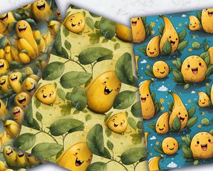 Cartoon Happy Banana Digital Paper - Seamless Texture - Instant Download - Scrapbooking, Crafts, DIY, Stationery - Printable Pattern