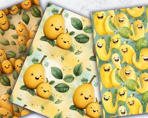 Cartoon Happy Banana Digital Paper - Seamless Texture - Instant Download - Scrapbooking, Crafts, DIY, Stationery - Printable Pattern